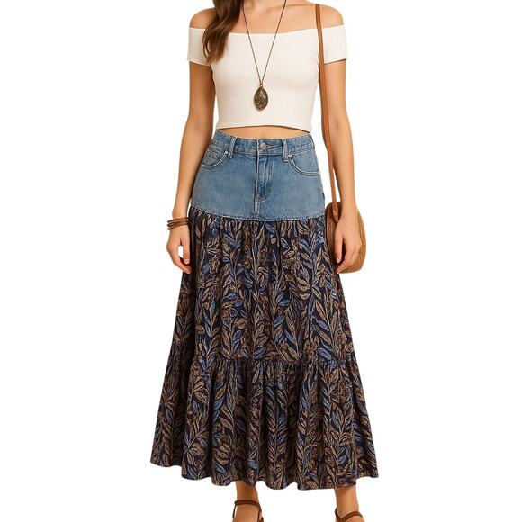 Hot Kiss Denim Boho Maxi Skirt Size 10‎ - Picture 1 of 10
